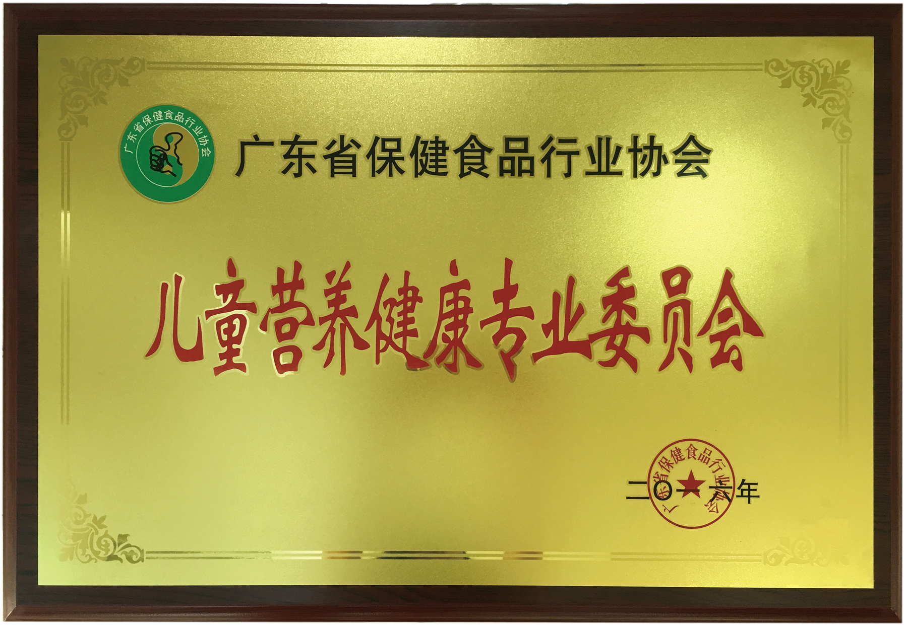 荣获广东省保健品行业协会儿童营养生物专业委员会称号